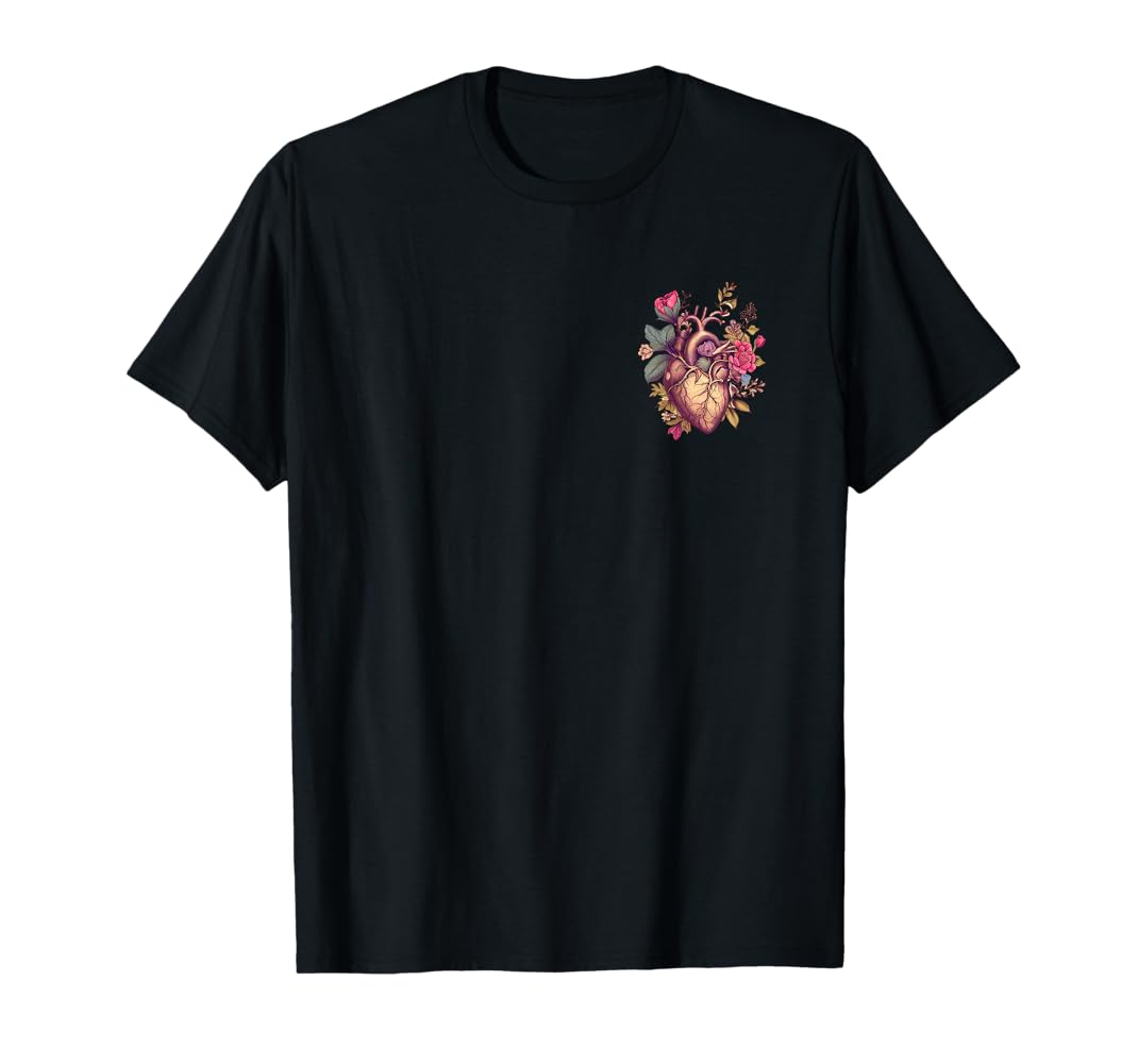 Amazon.com: Heart Anatomy with Flowers T-Shirt : Clothing